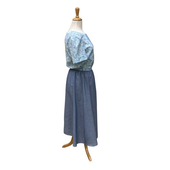 VTG Day Dress The Jones Girl Sz 12 Blue Floral Midi Pleated Feminine 50s 60s - Picture 7 of 13